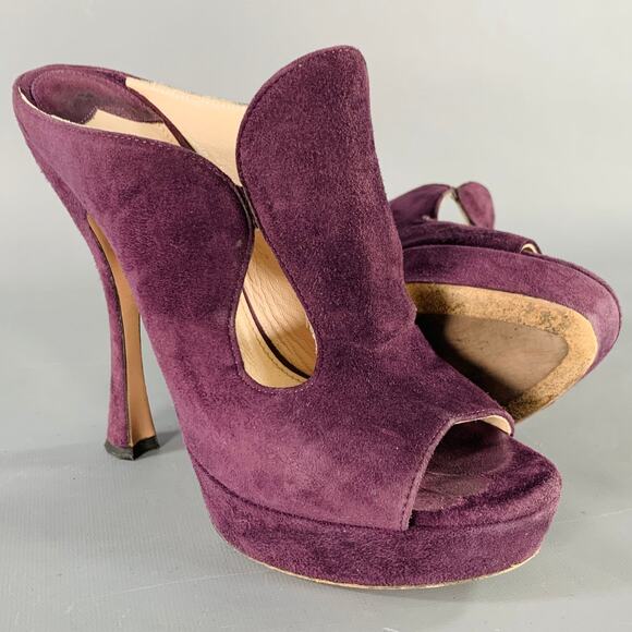 PRADA Size 7 Purple Plum Suede Cutout Sandals - Picture 5 of 10